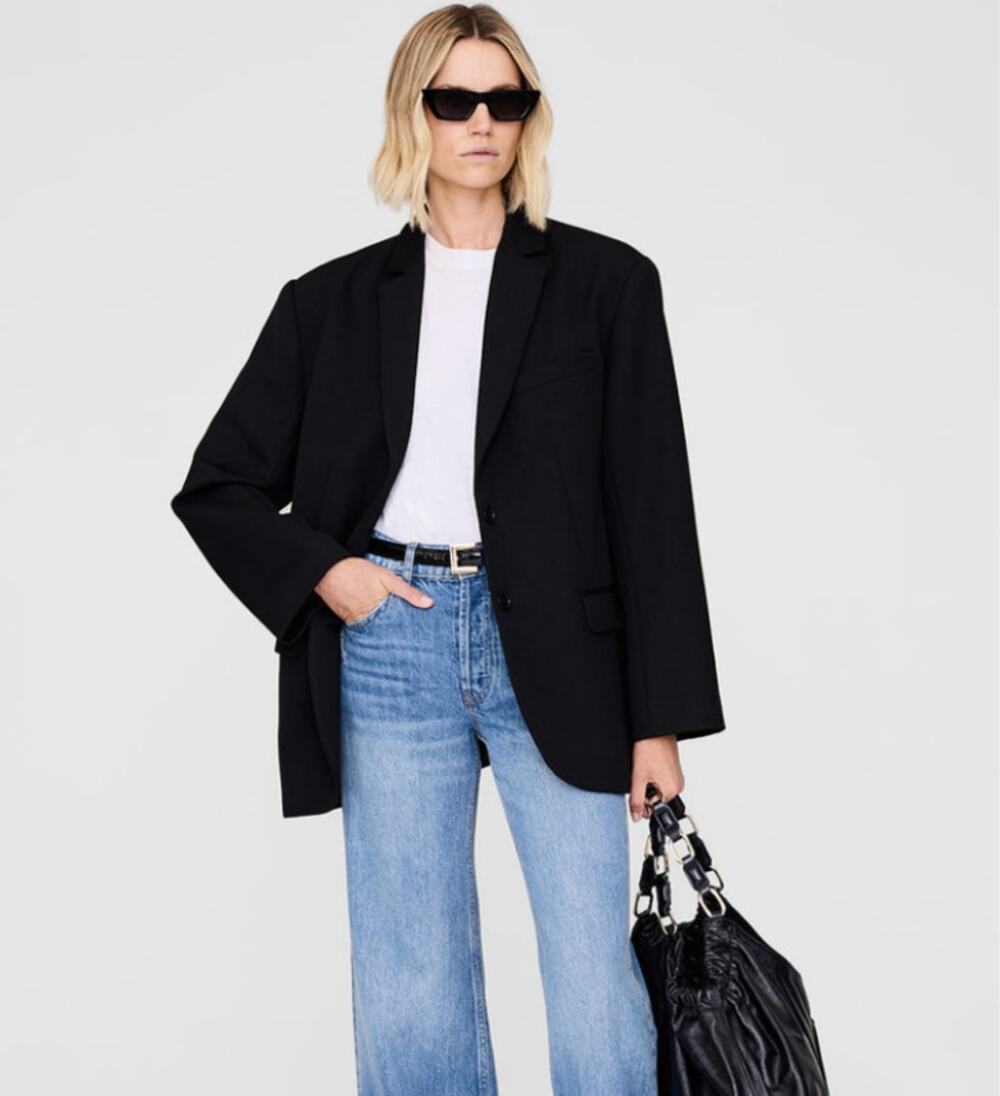 Anine Bing Quinn Black Wool Oversized Blazer Size Small